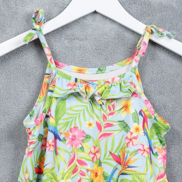 TOMMY BAHAMA Tropical Floral Tiered Midi Dress Parrot Bird Of Paradise Girls 6 - Picture 2 of 7